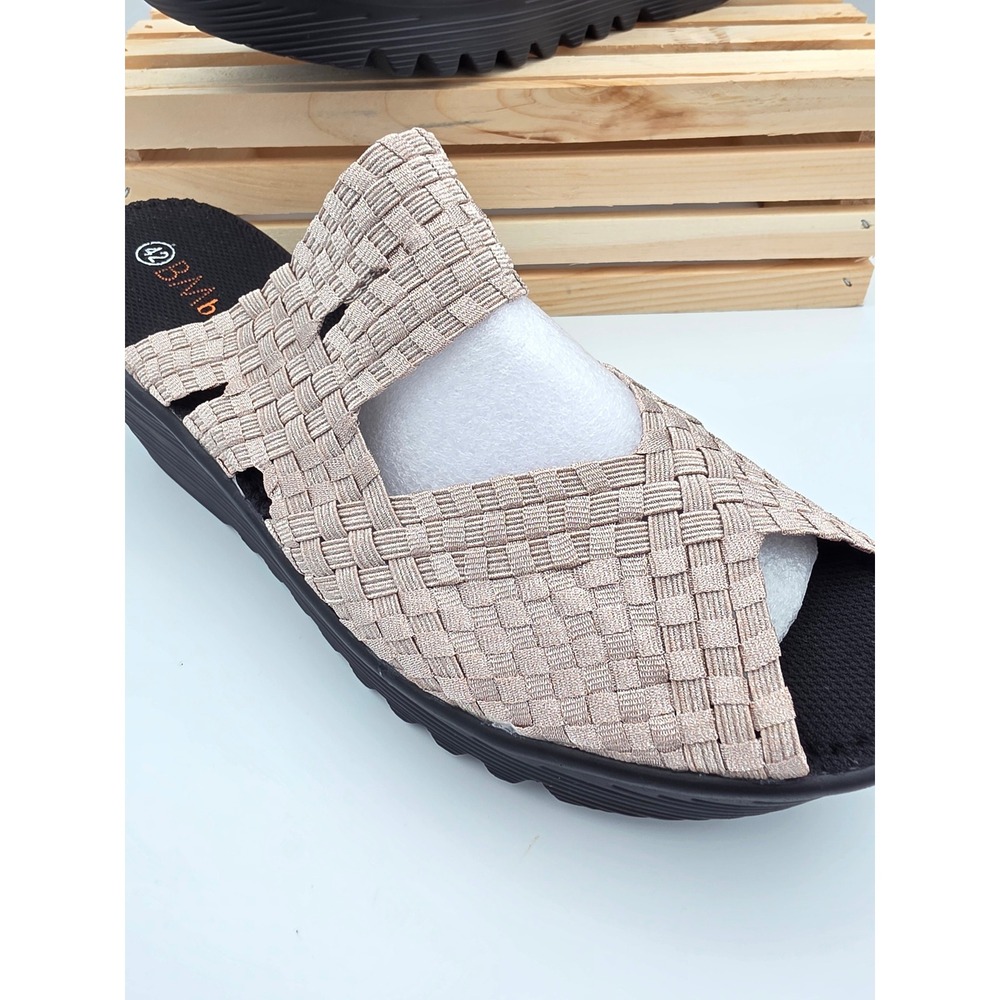 Bernie Mev Wedge Sandals Womens 42 11 Rose Gold Woven Elastic Platform Slides - Picture 4 of 12